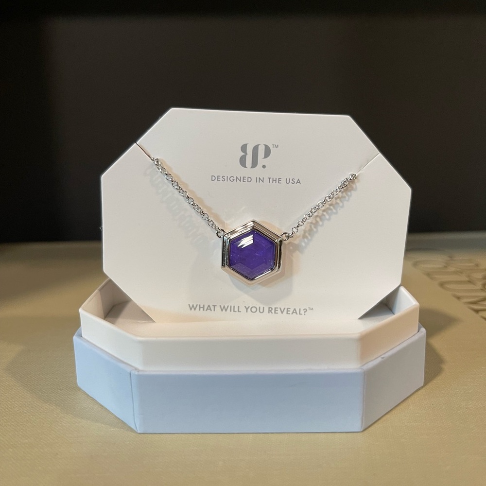 Silver Necklace with Hexagonal Purple bomb party